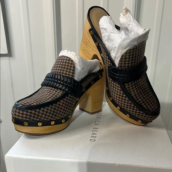 Veronica Beard Houndstooth Loafers heel clogs size 8 - Picture 2 of 7